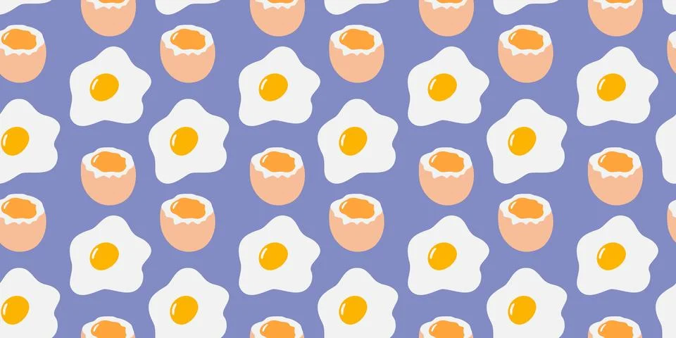 Lightly boiled egg and Fried Egg Seamless pattern World Egg Day Food poster Illustrazione stock