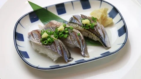 Lightly Broiled Pacific Saury Sushi Stock Footage 82558451