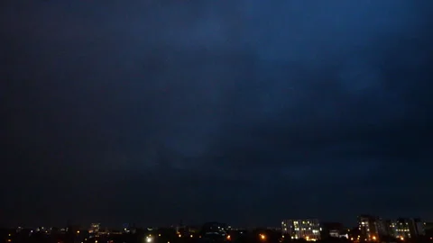Lightning Above City Sky. Lightning Forks To Buildings Stock Footage 279729355