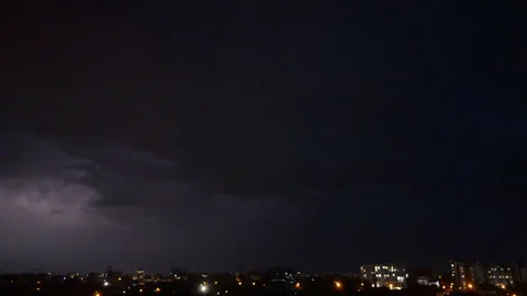 Lightning Above City Sky. Lightning Forks To Buildings Stock Footage 279729435