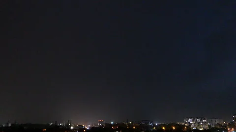 Lightning Above City Sky. Lightning Forks To Buildings Stock Footage 279729509