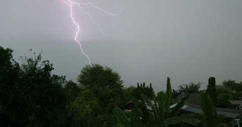 The lightning and cloudy in the sky at rainy day. 2 shot Stockbeeldmateriaal 287566746