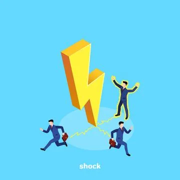 Lightning and current discharge hits people in a business suit, an isometric  Stock Illustration