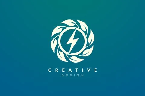 Lightning and leaf shape design ideas combined. Modern minimalist and elegant Stock Illustration