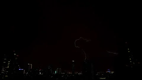 Lightning and rain in modern city center of Bangkok. Vídeo Stock 276223479