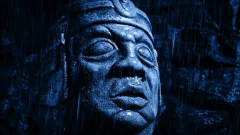 Lightning And Rain On Statue Head At Night Stock Footage 229799248