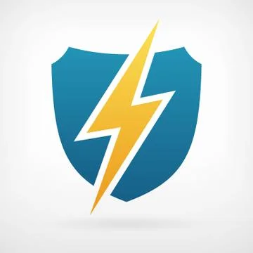 Lightning and shield symbol protect vector logo template icon Ilustração Stock