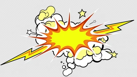 Lightning and stars surrounding comic explosion with clouds on the Alpha channel Stock Footage 307608926