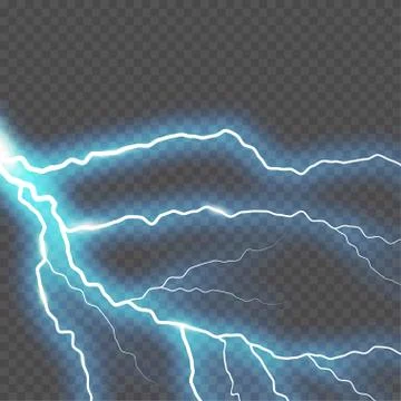 Lightning and thunder bolt or electric, glow and sparkle effect, vector art Stock Illustration