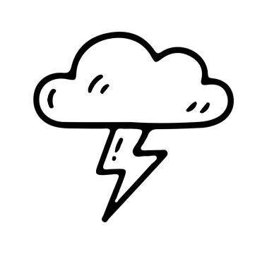 Lightning and thunder icon doodle hand drawn. Outline line drawing clipart .. Stock Illustration