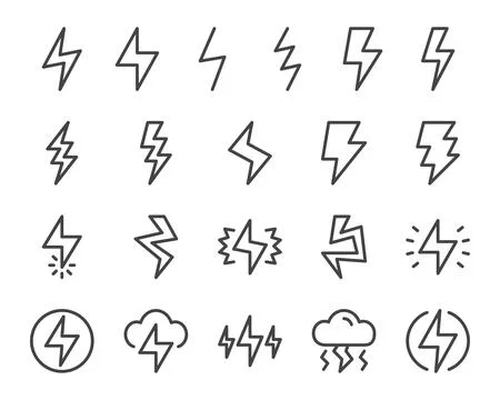Lightning and thunder line icon set Ilustración de archivo