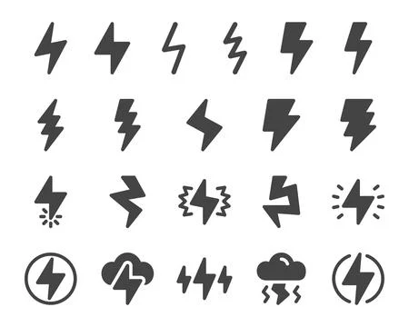 Lightning and thunder solid icon set イラスト素材