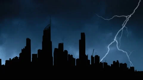 Lightning and Thunderstorm flash over Surfers Paradise Skyline, Gold Coast Stock Footage 164290491