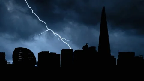 Lightning and Thunderstorm Flash over Landmarks in London Skyline, England, UK Stock Footage 164705655