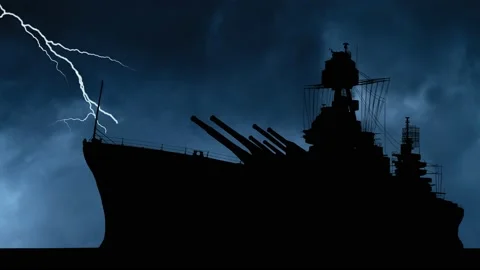 Lightning and Thunderstorm Flash Over Military navy ship Stock Footage 201093480