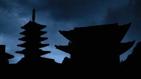 Lightning and Thunderstorm Flash Over Sensoji Buddhist Temple, Asakusa, Tokyo Stock Footage 207769305