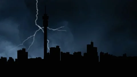 Lightning and Thunderstorm flash over Johannesburg Skyline, South Africa Stock Footage 221098182