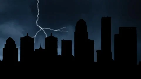 Lightning and Thunderstorm Flash over Louisville downtown skyline, Kentucky Stock Footage 266028962