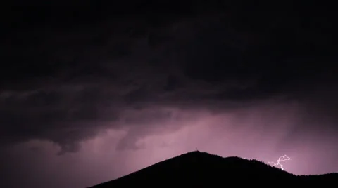 Lightning and Thunderstorm over the Mountain Stock Footage
