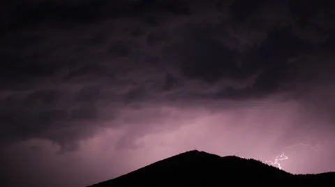 Lightning and Thunderstorm over the Mountain Stock Footage