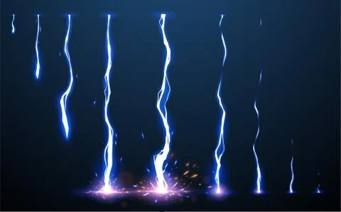 Lightning animation set with sparks Stock Illustration