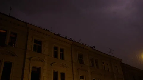 Lightning Arc Rain Prague Storm Buildings - 4k Stock Footage 59195365