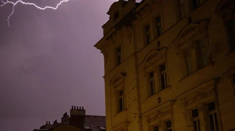 Lightning Arc Rain Prague Storm Roofs - 4k Stock Footage 60662370