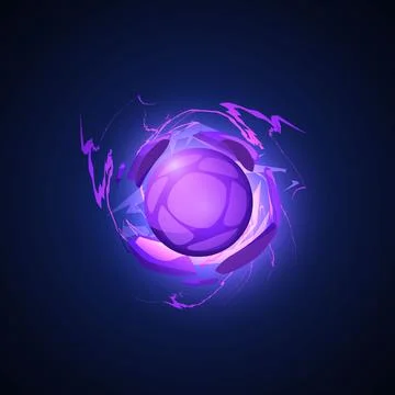Lightning ball, vector purple plasma sphere with light rays, thunderbolt, energy Illustrazione stock