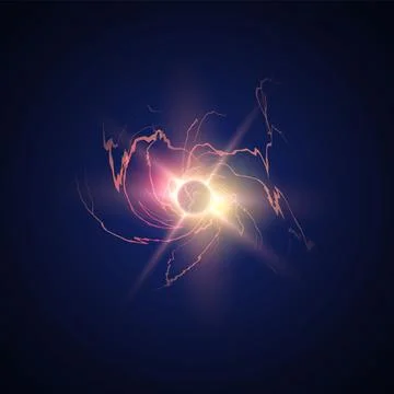 Lightning ball, vector red plasma sphere with light rays, thunderbolt, energy Illustrazione stock