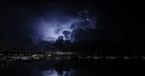 Lightning Bay Sailboats 12fps Stock Footage 239552853
