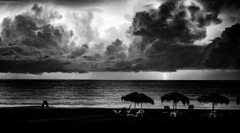 Lightning beach night Foto stock