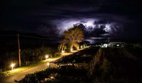 Lightning beach night Stock-Fotos