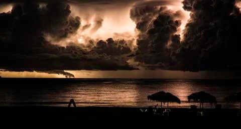 Lightning beach night Foto stock