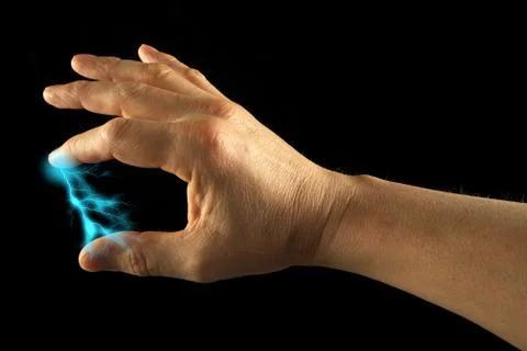 Lightning between fingers Stock Photos