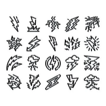 Lightning bolt and thunder storm icons collection Stock Illustration