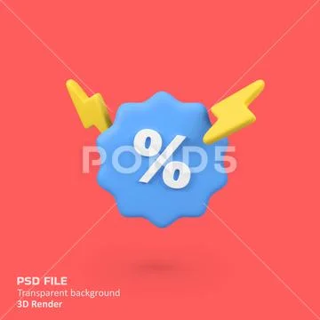 Lightning bolt discount coupon sale isolated 3d render icon illustration PSD Template