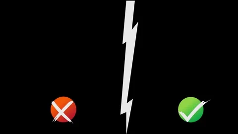 A lightning bolt divides the black screen into two parts and a check mark wi Stock Footage 272482928