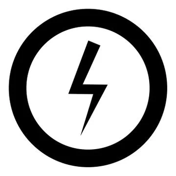 Lightning bolt Electric power Flash thunderbolt icon in circle round black co Stock Illustration