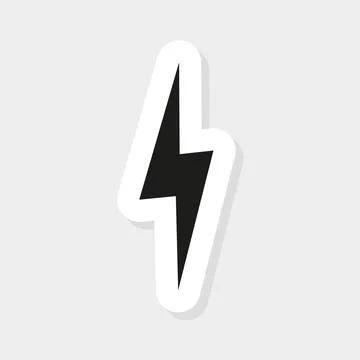 Lightning bolt, electric power, simple icon. Linear sticker, white border and Stock Illustration