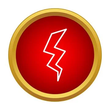 Lightning bolt energy icon in red gold circle Stock Illustration