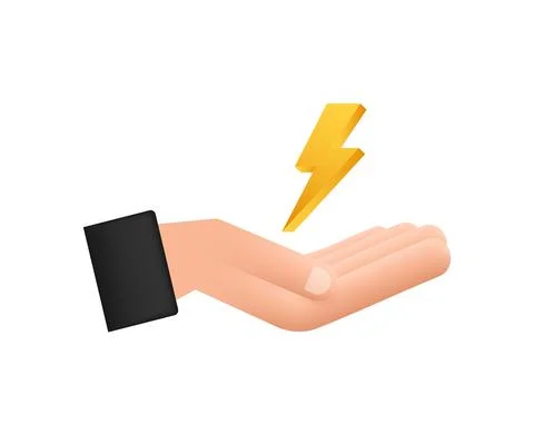 Lightning bolt in hands. Thunder bolt, lighting strike expertise. Vector Stock Illustration
