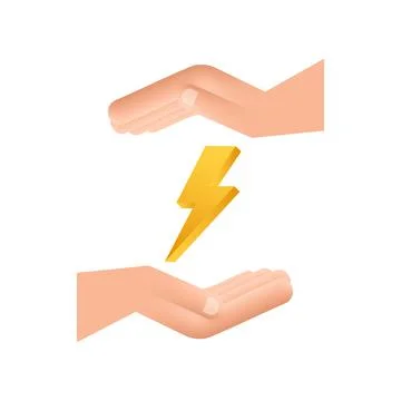 Lightning bolt in hands. Thunder bolt, lighting strike expertise. Vector Stock Illustration