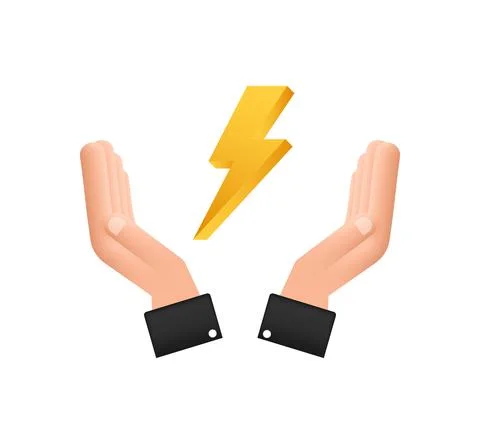 Lightning bolt in hands. Thunder bolt, lighting strike expertise. Vector Stock Illustration