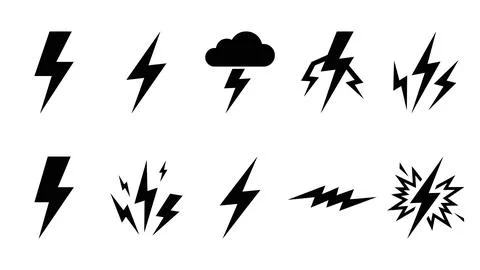 Lightning bolt icon collection with diverse weather and energy strike pattern Stock Illustration