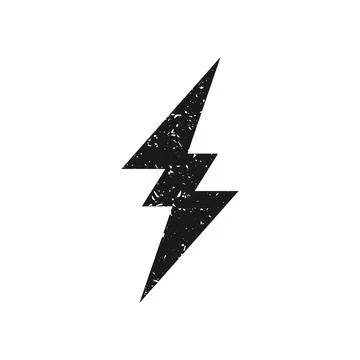 Lightning bolt icon with grunge texture isolated on white background. Vintage Stock Illustration