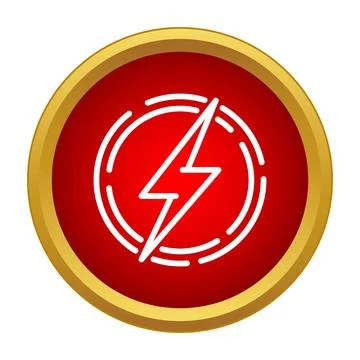 Lightning bolt icon on red and gold button representing power Stock Illustration