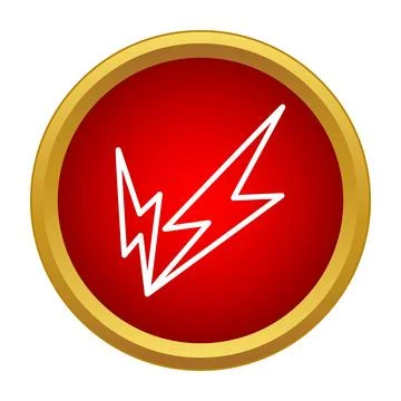 Lightning bolt icon on red round button Stock Illustration