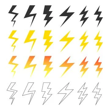 Lightning Bolt Icon Set  Electric Thunderbolt Symbols Vector Collection Stock Illustration