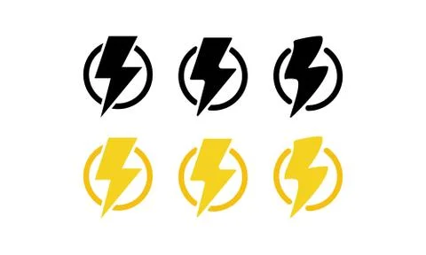 Lightning bolt icon set. Flash. Thunderstorm. Vector on isolated white backgr Stock Illustration