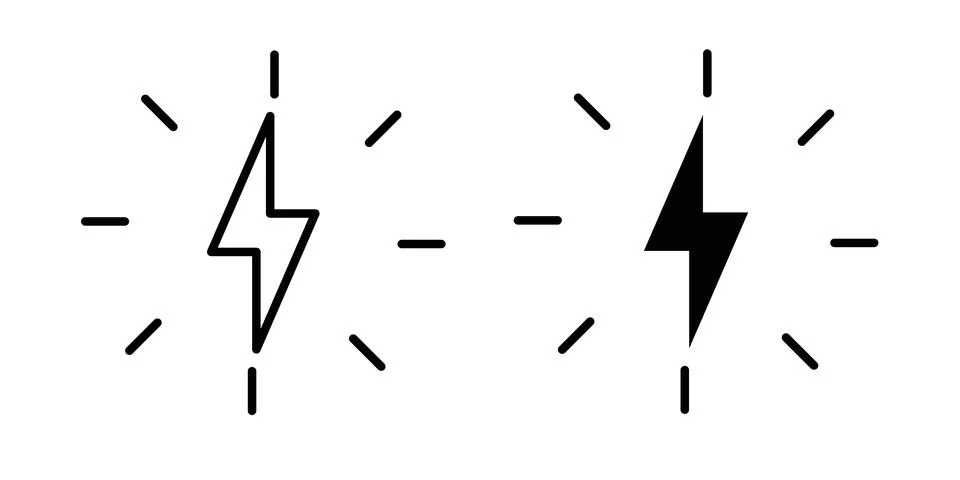 Lightning bolt icon thin line and clipart style vector set Stock Illustration